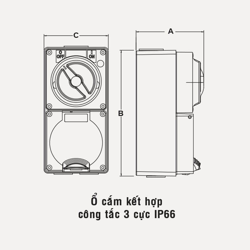 Ổ cắm kết hợp công tắc 3 cực IP66 250V